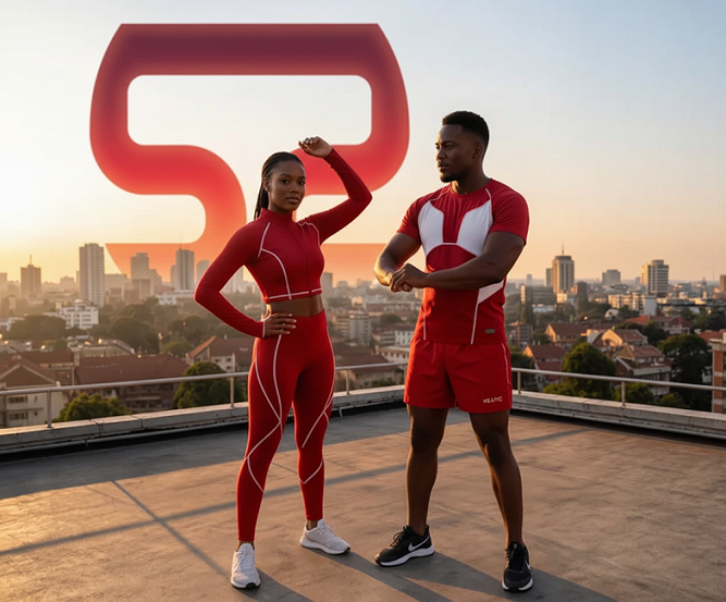 S2 design journal — couple in athletic wear on Nairobi rooftop